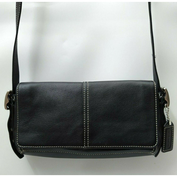 Coach Black Leather Flap Cover Small Crossbody Bag - Vintage - Picture 1 of 12